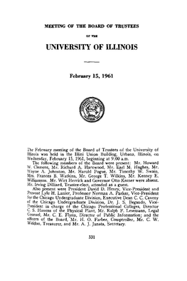 February 15, 1961, Minutes | UI Board of Trustees