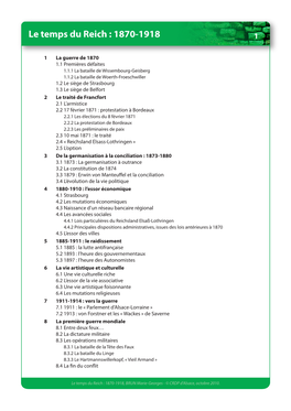 Le Temps Du Reich : 1870-1918 1