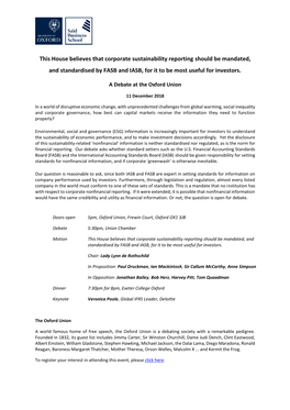 This House Believes That Corporate Sustainability Reporting Should Be Mandated, and Standardised by FASB and IASB, for It to Be Most Useful for Investors