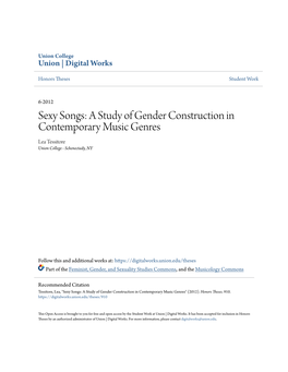 Sexy Songs: a Study of Gender Construction in Contemporary Music Genres Lea Tessitore Union College - Schenectady, NY