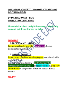 Important Points to Diagnose Scenarios of Ophthalmology