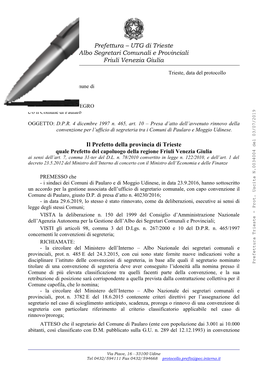 Prefettura – UTG Di Trieste Albo Segretari Comunali E Provinciali Friuli Venezia Giulia