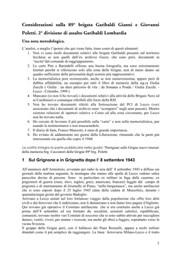 Considerazioni Sulla 89° Brigata Garibaldi Gianni E Giovanni Poletti