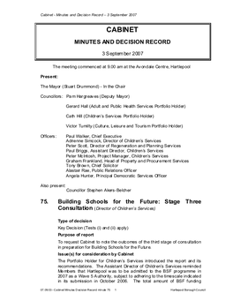 Cabinet - Minutes and Dec Ision Record – 3 September 2007