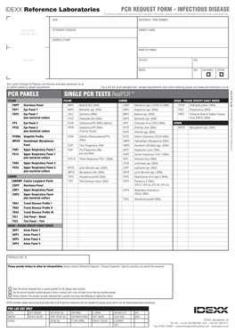 PCR PANELS IDEXX Reference Laboratories PCR REQUEST FORM