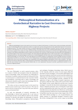 Philosophical Rationalisation of a Geotechnical Narrative to Cost Overruns in Highway Projects