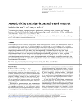 Reproducibility and Rigor in Animal-Based Research