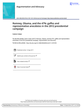 Romney, Obama, and the 47%: Gaffes and Representative Anecdotes in the 2012 Presidential Campaign