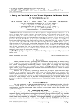 A Study on Ossified Carotico-Clinoid Ligament in Human Skulls in Rayalaseema Zone