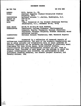 Abstract Reports: Student-Originated Studies Projects, 1973. INSTITUTION National Science R0,4Dation, Washington, D.C