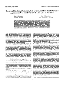 Threatened Egotism, Narcissism, Self-Esteem, and Direct and Displaced Aggression: Does Self-Love Or Self-Hate Lead to Violence?