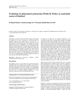 Evaluation of Aphanamixis Polystachya (Wall.) R. Parker As a Potential Source of Biodiesel