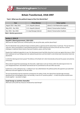 A Level History – Unit 1 Summer Work 2020 – Note Taking Sheet