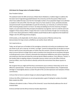 UVA Alumni for Change Letter to President Sullivan: Dear President