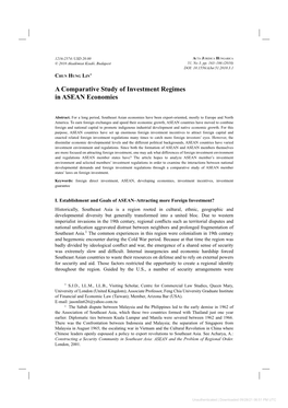 A Comparative Study of Investment Regimes in ASEAN Economies