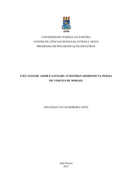 O Neotrovadorismo Na Poesia De Vinicius De Moraes- Jonathan Lucas