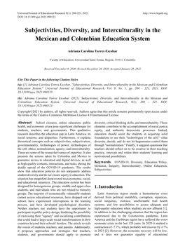 Subjectivities, Diversity, and Interculturality in the Mexican and Colombian Education System