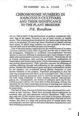 Chromosome Numbers in Narcissus Cultivars and Their Significance to the Plant Breeder P.E