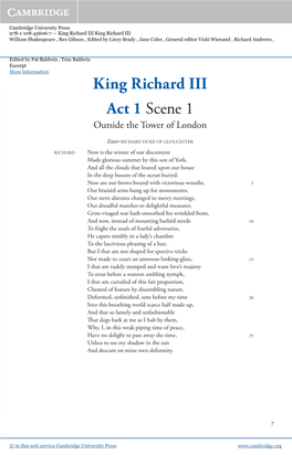 King Richard III Act 1 Scene 1 Outside the Tower of London