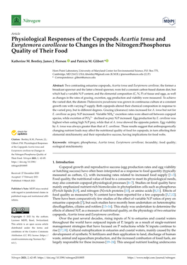 Physiological Responses of the Copepods Acartia Tonsa and Eurytemora Carolleeae to Changes in the Nitrogen:Phosphorus Quality of Their Food
