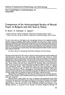 Comparison of the Anthropologial Studies of Metodi Popov in Bulgaria and Afet Inan in Turkey