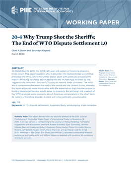 Why Trump Shot the Sheriffs: the End of WTO Dispute Settlement 1.0