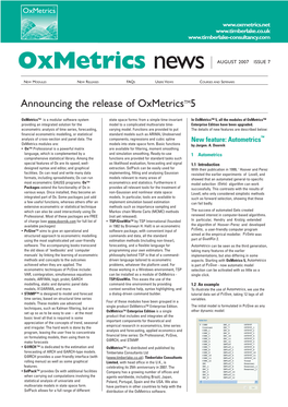 Announcing the Release of Oxmetricstm5