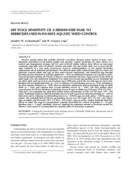 Life Stage Sensitivity of a Freshwater Snail to Herbicides Used in Invasive Aquatic Weed Control