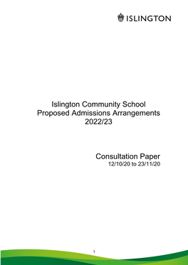 Islington Community School Proposed Admissions Arrangements 2022/23