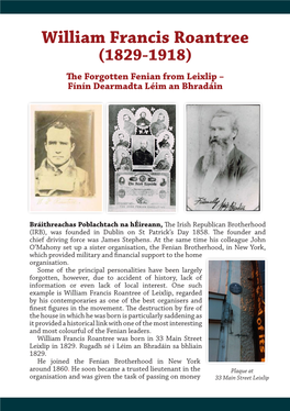 William Francis Roantree (1829-1918) the Forgotten Fenian from Leixlip – Fínín Dearmadta Léim an Bhradáin