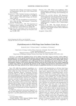 Chytridiomycosis in Wild Frogs from Southern Costa Rica