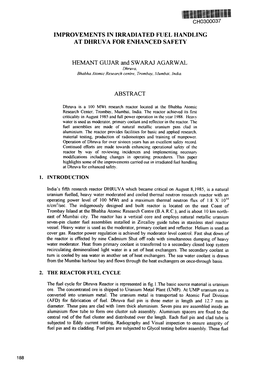 CH0300037 IMPROVEMENTS in IRRADIATED FUEL HANDLING at DHRUVA for ENHANCED SAFETY HEMANT GUJAR and SWARAJ AGARWAL ABSTRACT 1