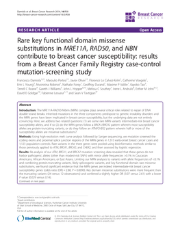 Rare Key Functional Domain Missense Substitutions in MRE11A, RAD50