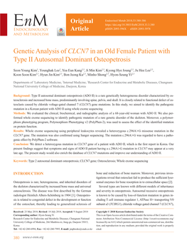 Genetic Analysis of CLCN7 in an Old Female Patient with Type II Autosomal Dominant Osteopetrosis
