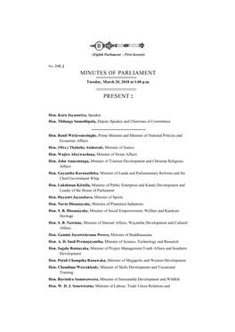 Minutes of Parliament Present