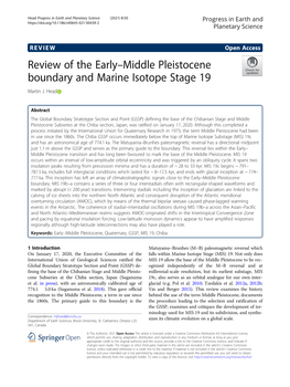 Review of the Early–Middle Pleistocene Boundary and Marine Isotope Stage 19 Martin J
