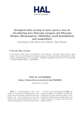 Ecological Niche Overlap in Sister Species