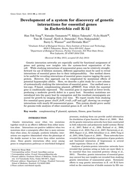 Development of a System for Discovery of Genetic Interactions for Essential Genes in Escherichia Coli K-12