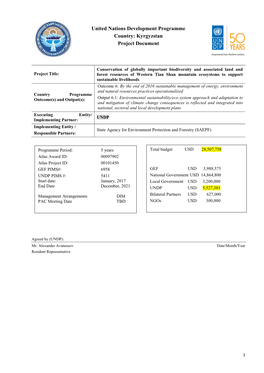 United Nations Development Programme Country: Kyrgyzstan Project Document