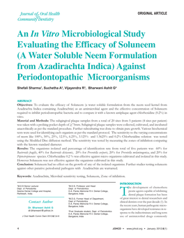 (A Water Soluble Neem Formulation from Azadirachta Indica) Against Periodontopathic Microorganisms