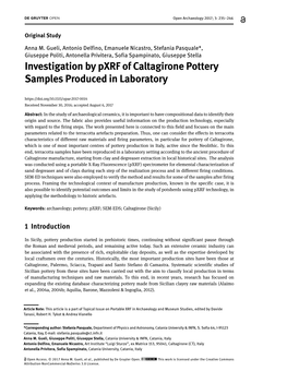 Investigation by Pxrf of Caltagirone Pottery Samples Produced in Laboratory Received November 30, 2016; Accepted August 6, 2017