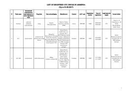 LIST of REGISTRED OTC DRUGS in ARMENIA (Up to 31.03.2017)