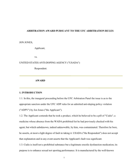 Arbitration Award Pursuant to the Ufc Arbitration Rules