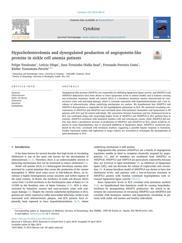 Hypocholesterolemia and Dysregulated Production of Angiopoietin-Like Proteins in Sickle Cell Anemia Patients T