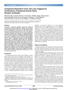 Complement-Dependent Tumor Cell Lysis Triggered by Combinations of Epidermal Growth Factor Receptor Antibodies