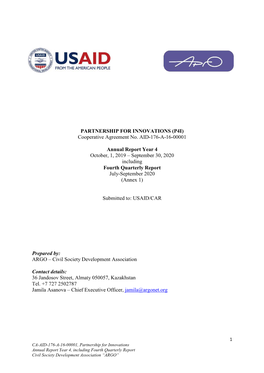 PARTNERSHIP for INNOVATIONS (P4I) Cooperative Agreement No. AID-176-A-16-00001 Annual Report Year 4 October, 1, 2019