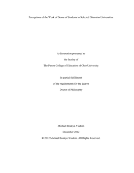 Perceptions of the Work of Deans of Students in Selected Ghanaian Universities