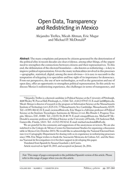 Open Data, Transparency and Redistricting in Mexico Alejandro Trelles, Micah Altman, Eric Magar and Michael P