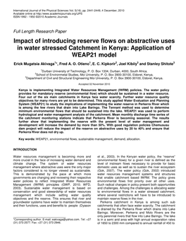Impact of Introducing Reserve Flows on Abstractive Uses in Water Stressed Catchment in Kenya: Application of WEAP21 Model