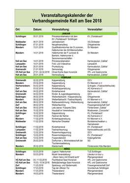 Veranstaltungskalender Der Verbandsgemeinde Kell Am See 2018